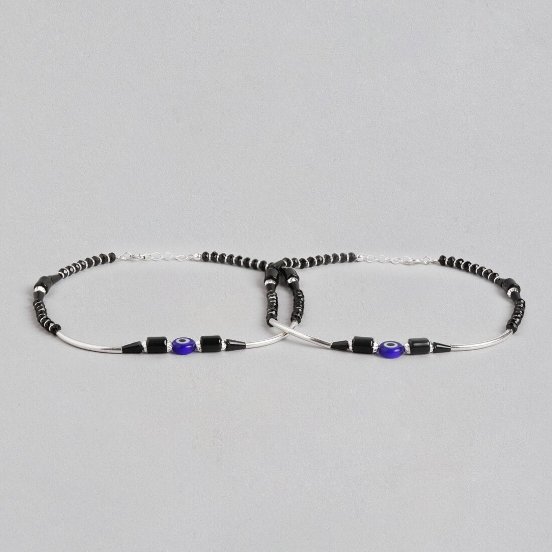 Mystic Charms 925 Sterling Silver Rhodium-Plated Evil Eye Anklet