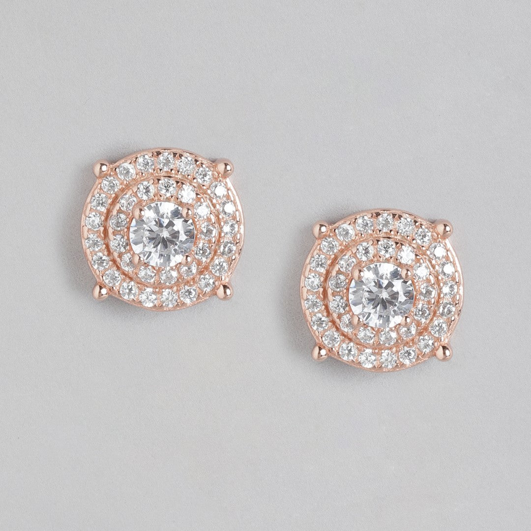 Circular Radiance Rose Gold-Plated 925 Sterling Silver Earrings