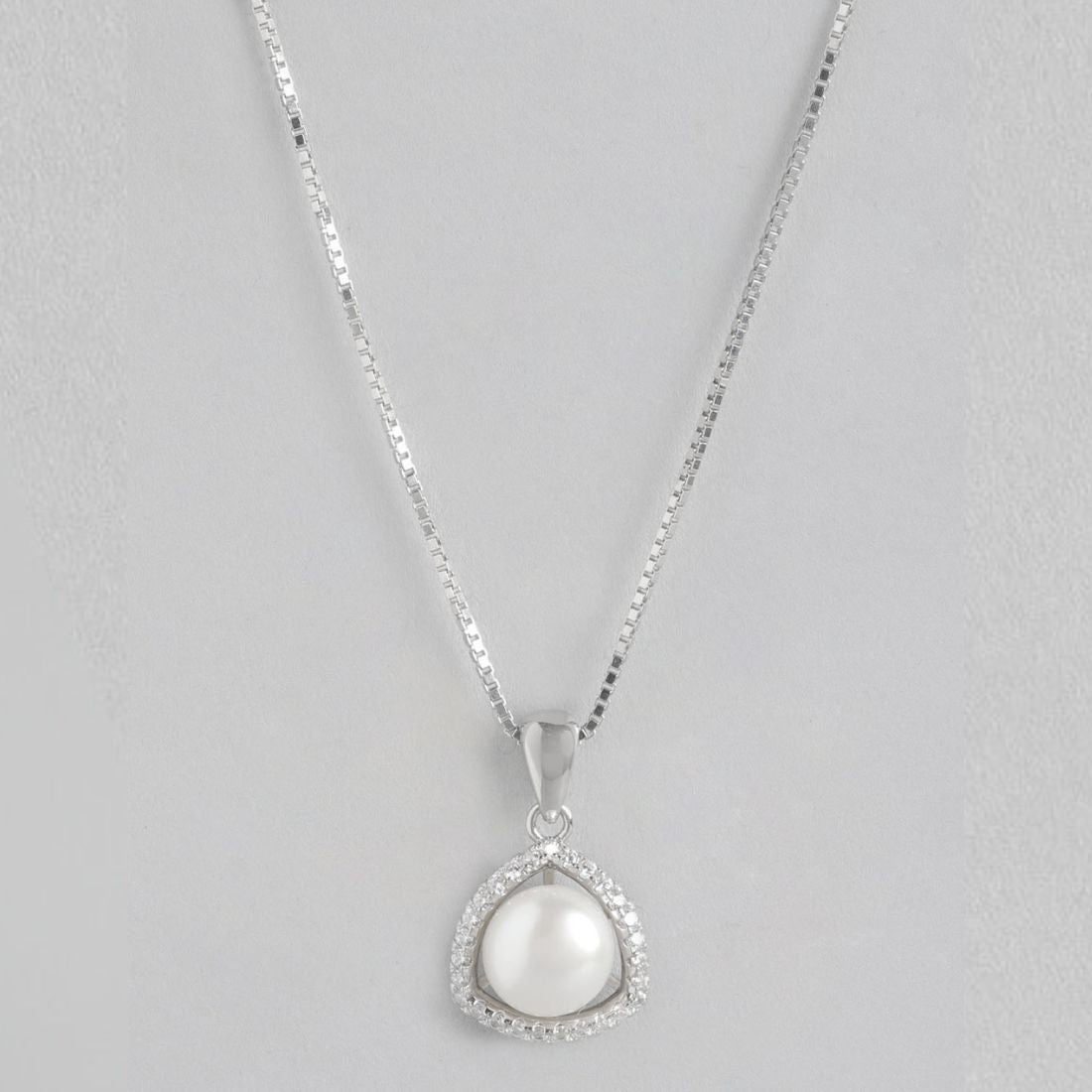 Abstract Elegance Pearl-CZ Rhodium-Plated 925 Sterling Silver Necklace