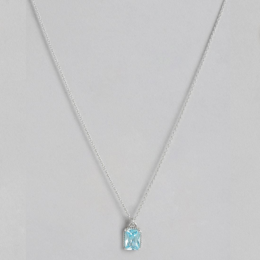 Blue Solitaire Rhodium Plated 925 Sterling Silver Link Chain Necklace