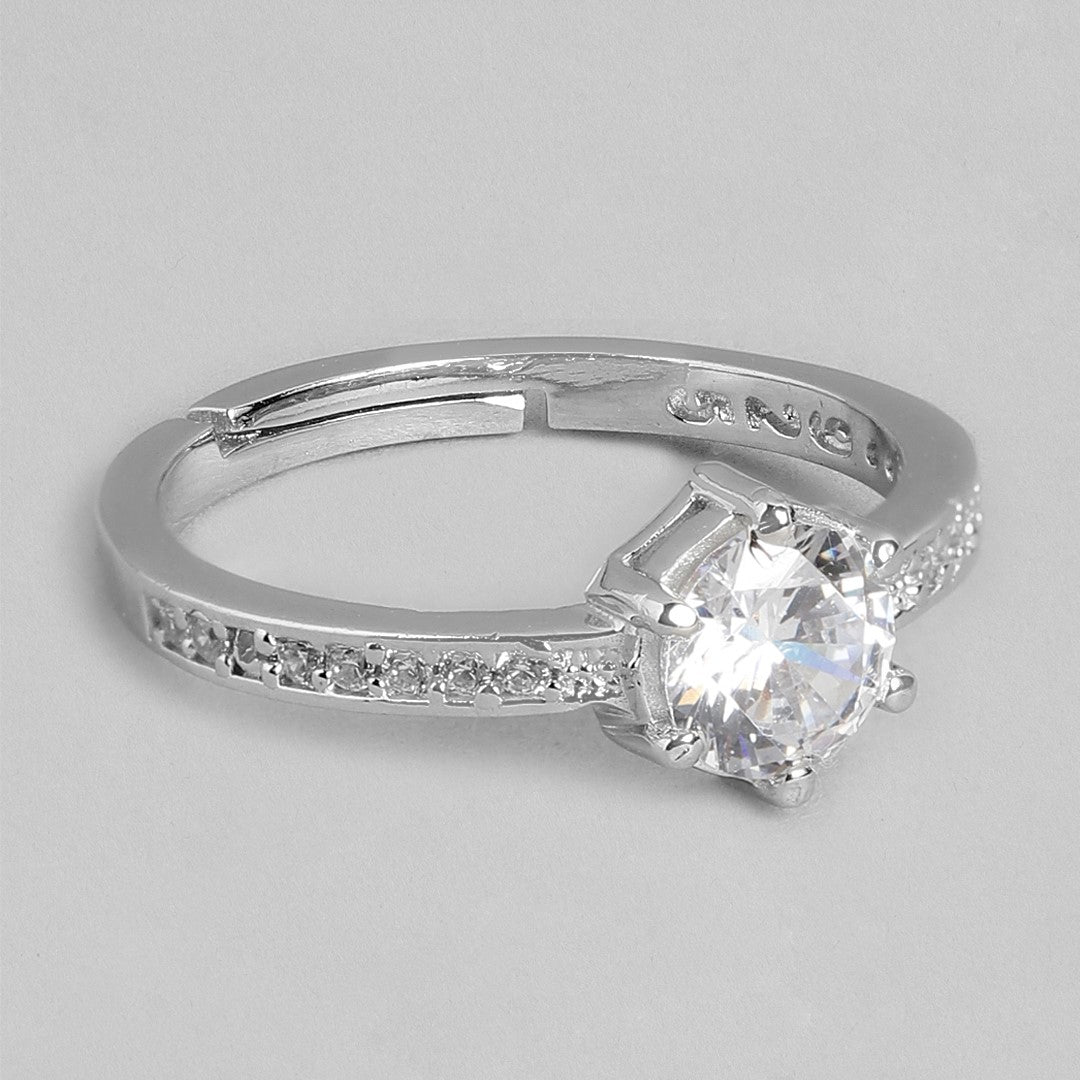 Crystal Cascade CZ Rhodium-Plated 925 Sterling Silver Ring (Adjustable)