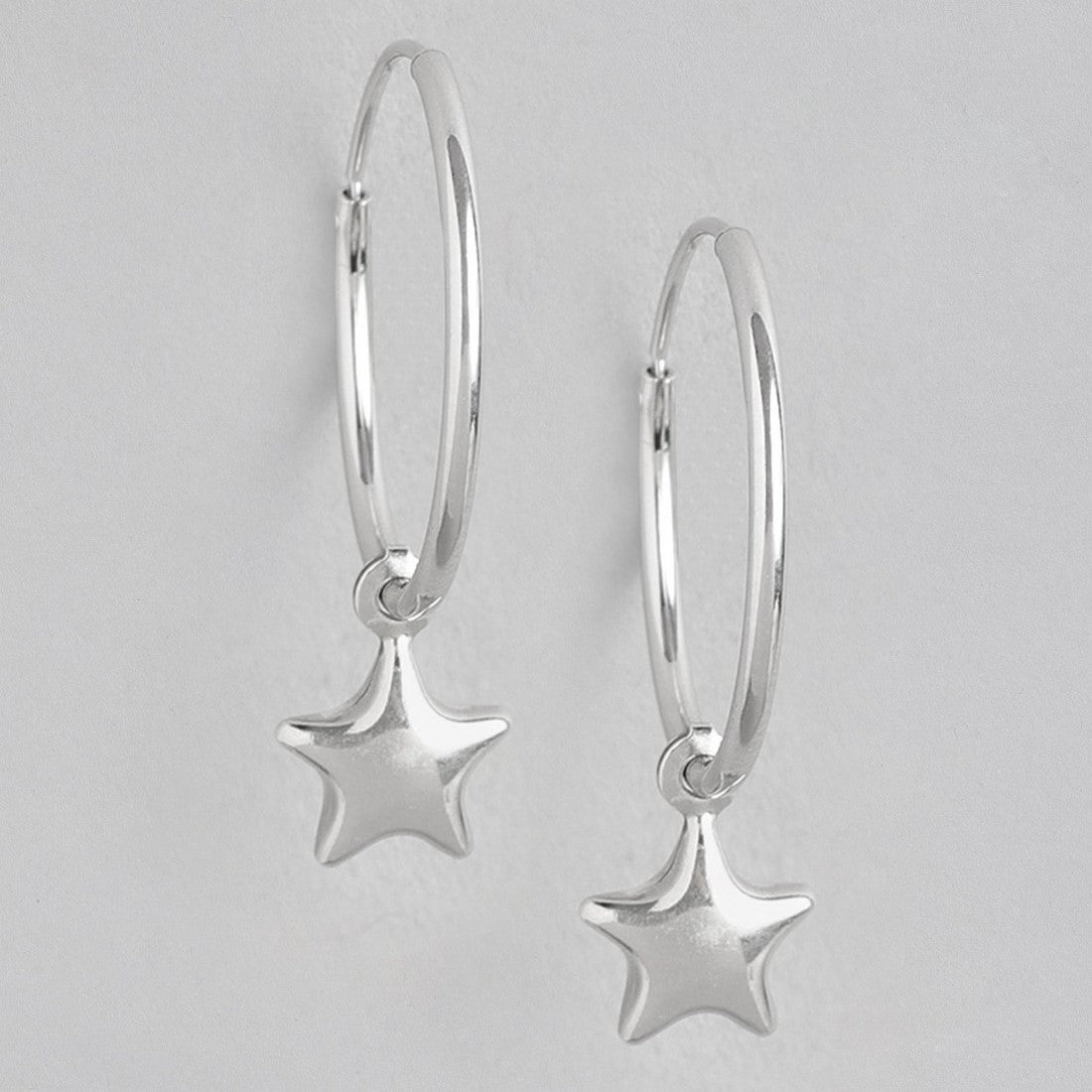 Stellar Drops 925 Sterling Silver Hoop Earrings with Drop-Stars