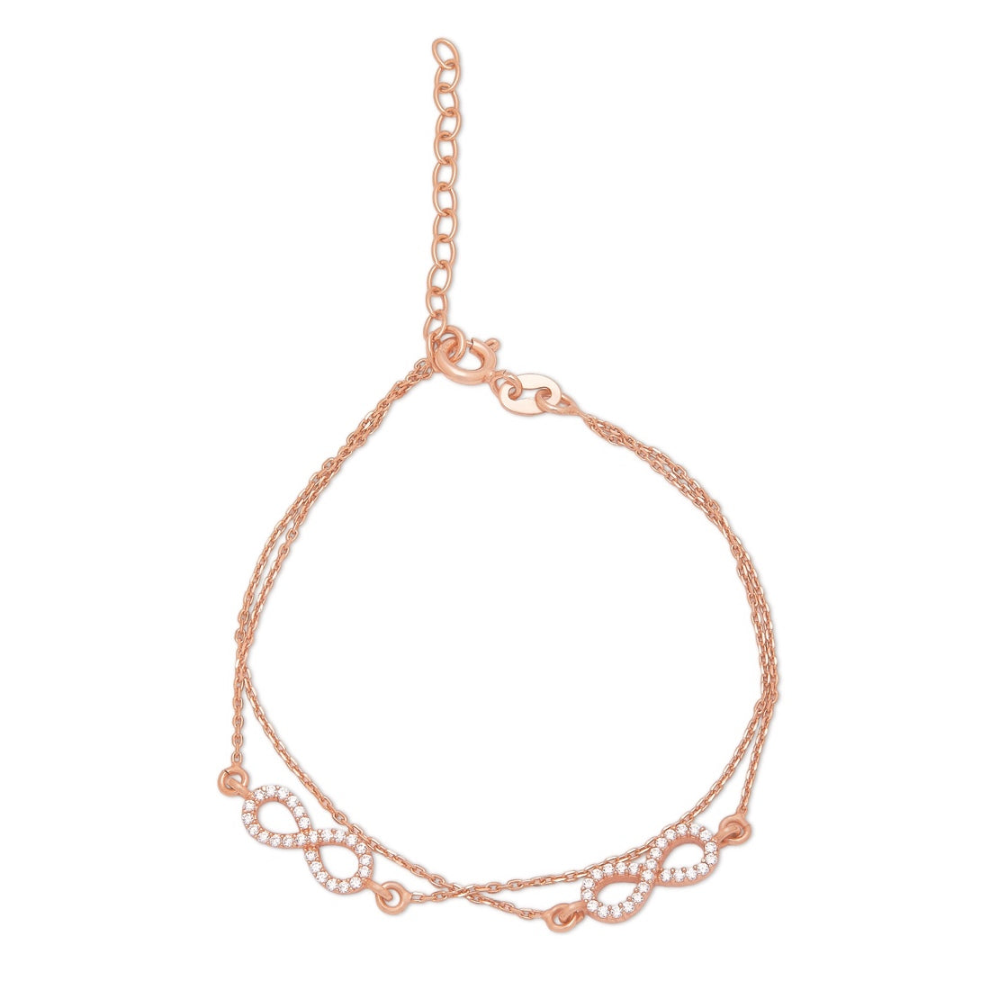 Dual Infinity CZ Link chain Rose Gold Plated 925 Sterling Silver Bracelet