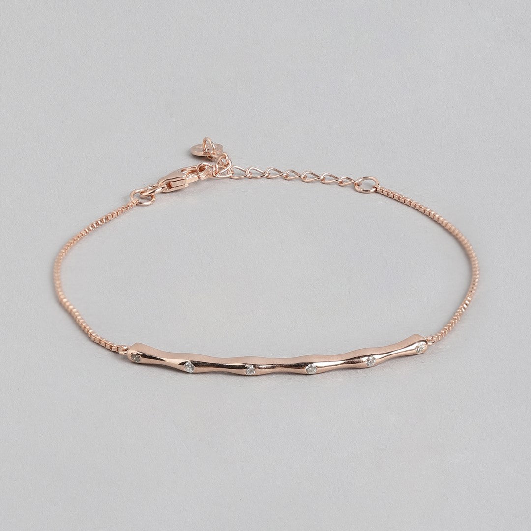 Rose Gold Bamboo Bliss 925 Sterling Silver Bracelet with Cubic Zirconia