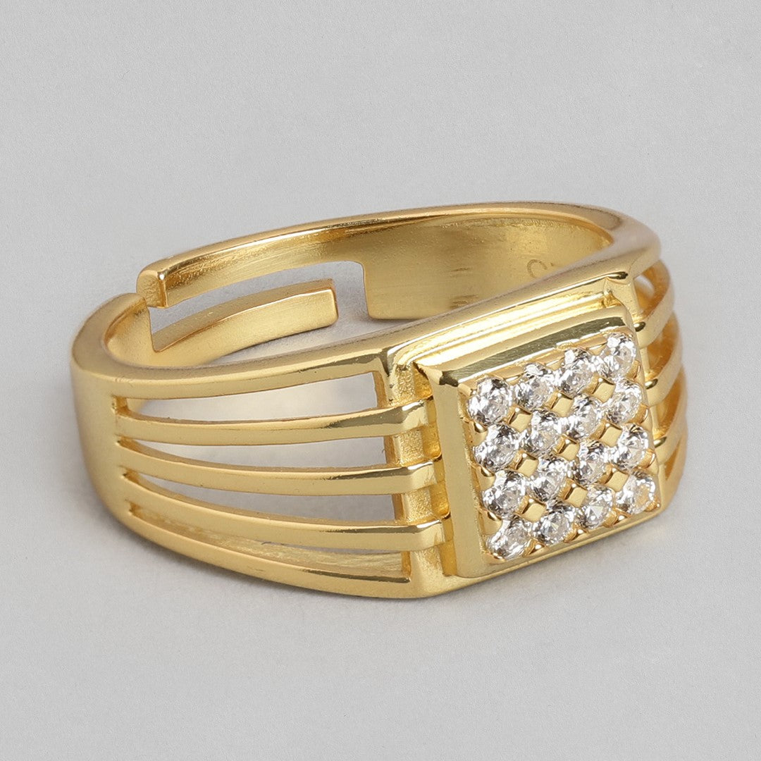 Gilded Radiance CZ 925 Sterling Silver Gold-Plated Ring for Him