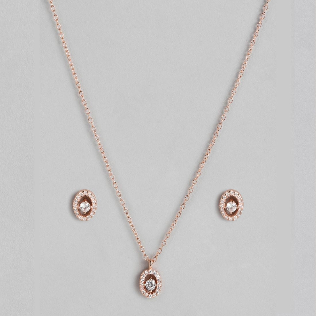 Opulent Oval Whispers Rose Gold-Plated CZ 925 Sterling Silver Jewelry Set