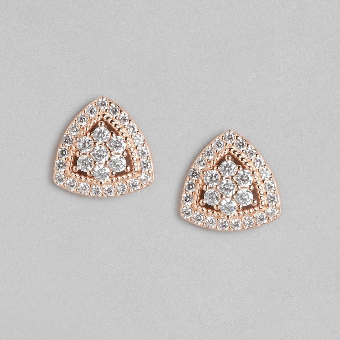 Triangle Floral CZ Rose Gold-Plated 925 Sterling Silver Earrings