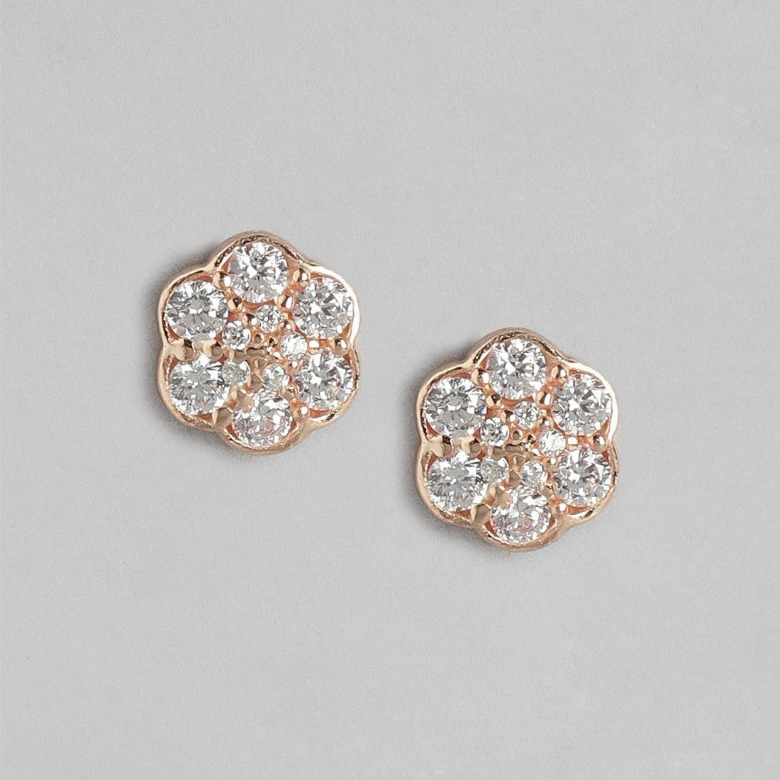 Floral CZ Rose Gold Plated 925 Sterling Silver Stud Earrings