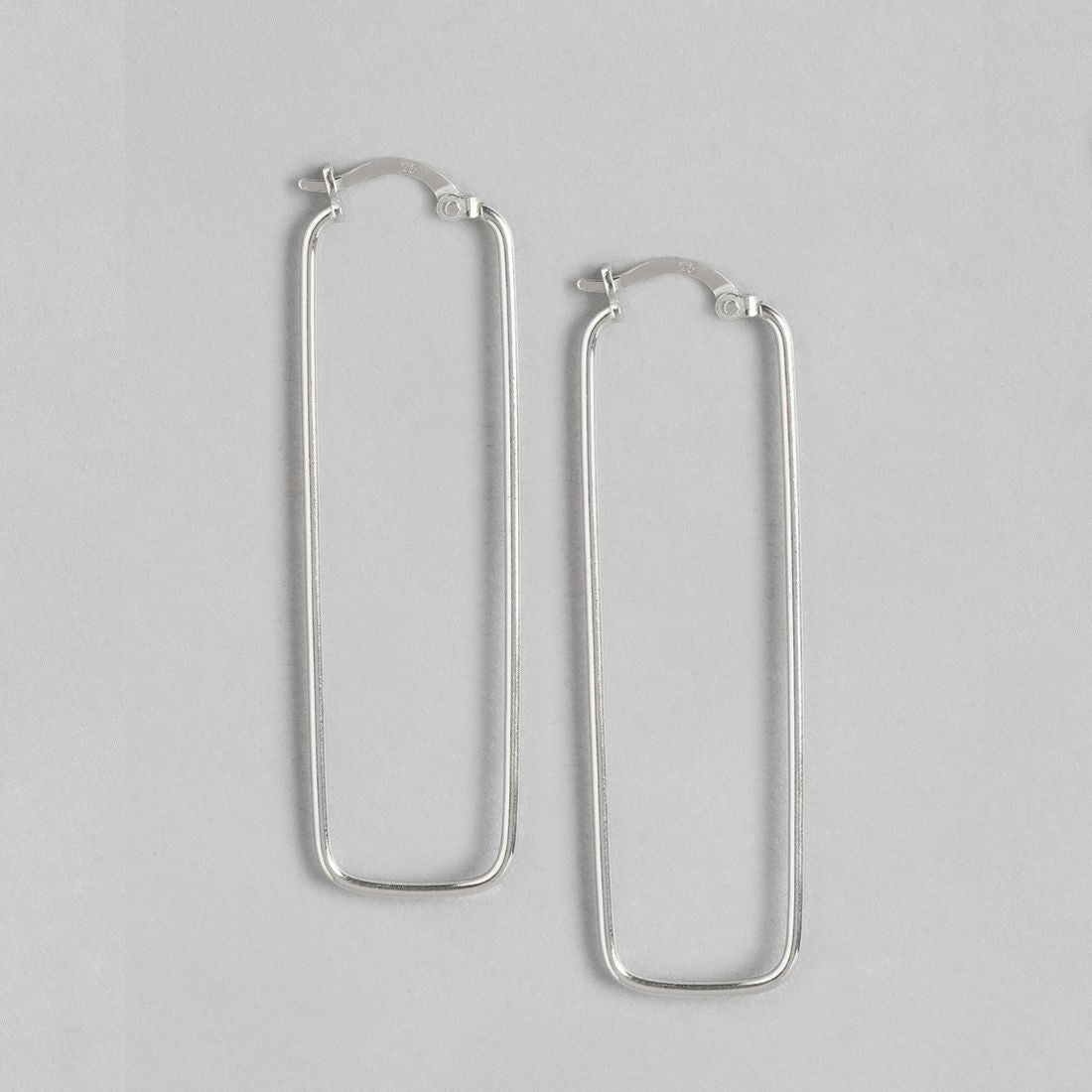 Elongated Hoops Rhodium Plated 925 Sterling Silver Earrings
