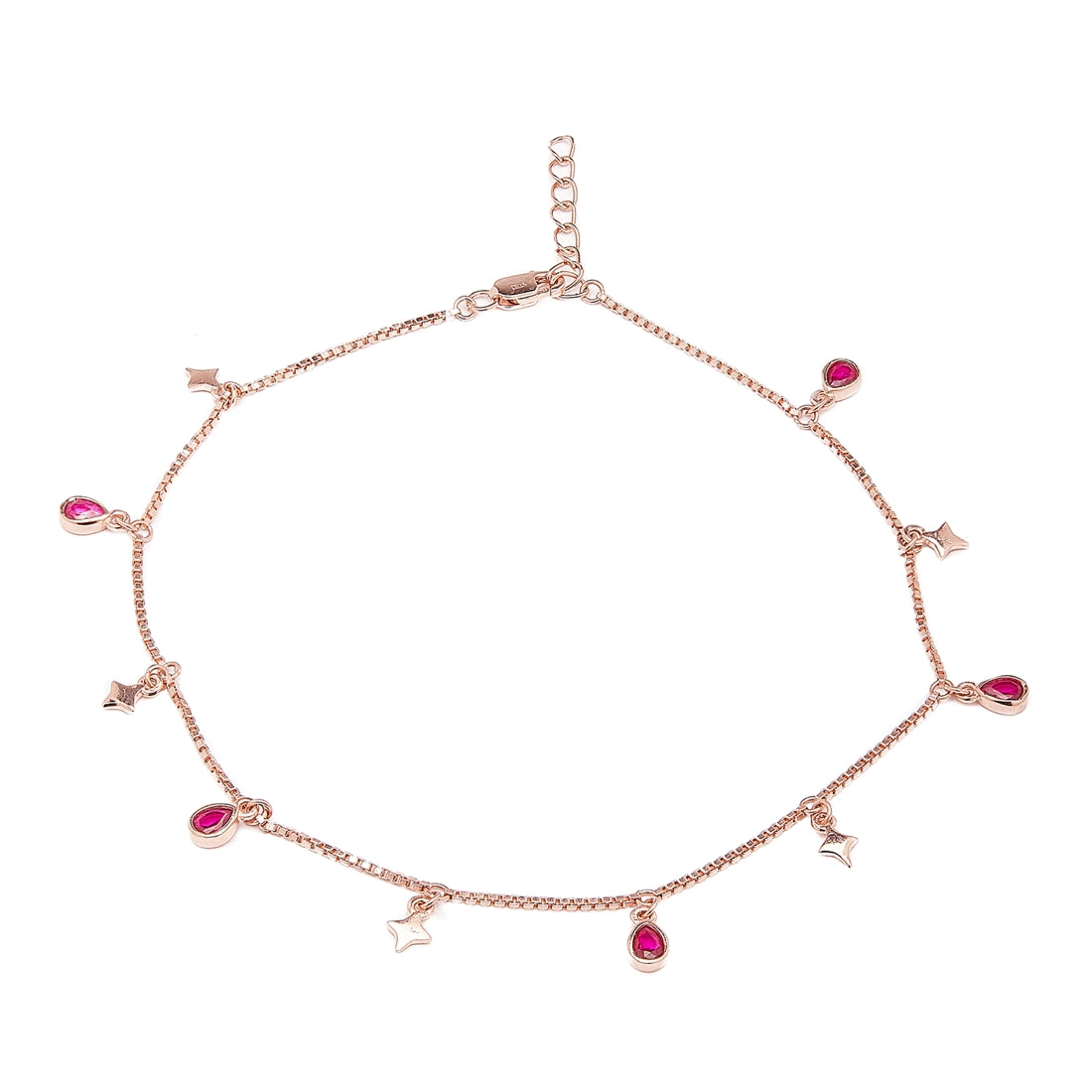 Star Rose Gold Plated Colour CZ 925 Sterling Silver Anklet