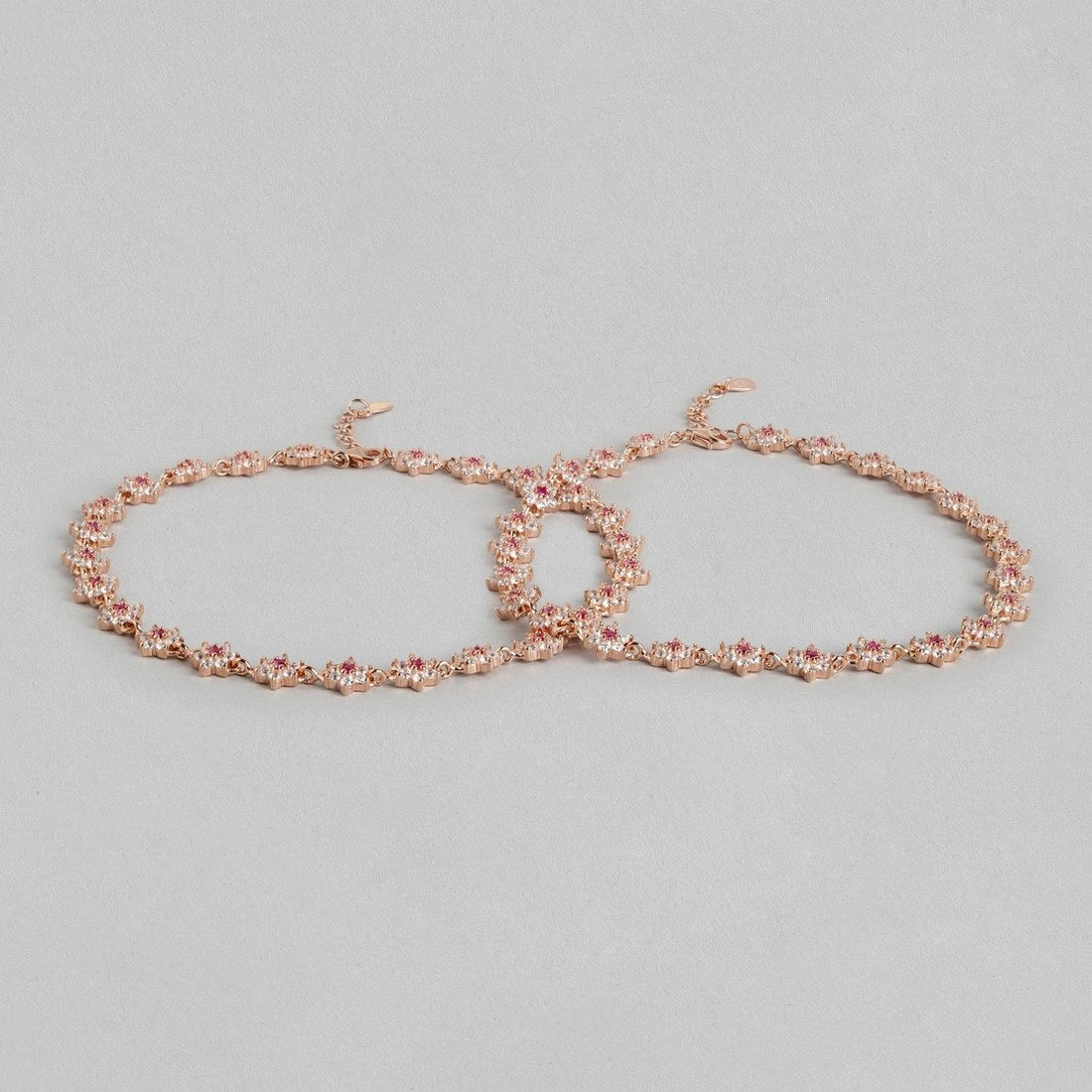 Floral Cubic Zirconia Rose Gold Plated 925 Sterling Silver Women's Anklet