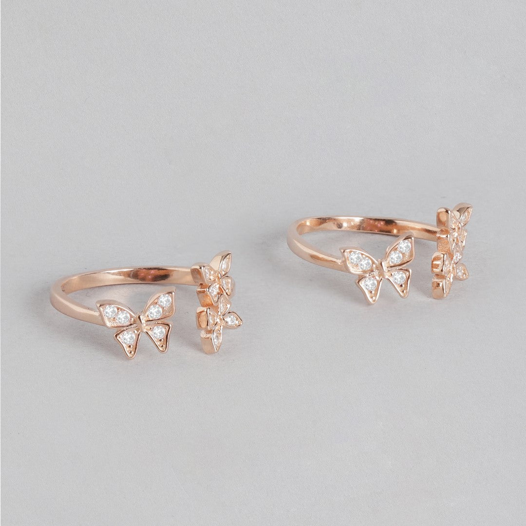 Butterfly CZ Rose Gold Plated 925 Sterling Silver Toe Ring