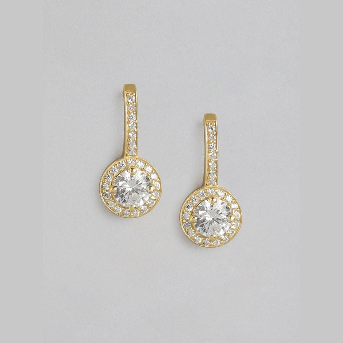 Sparkling Drops Solitaire Halo Gold Plated Earrings with Cubic Zirconia