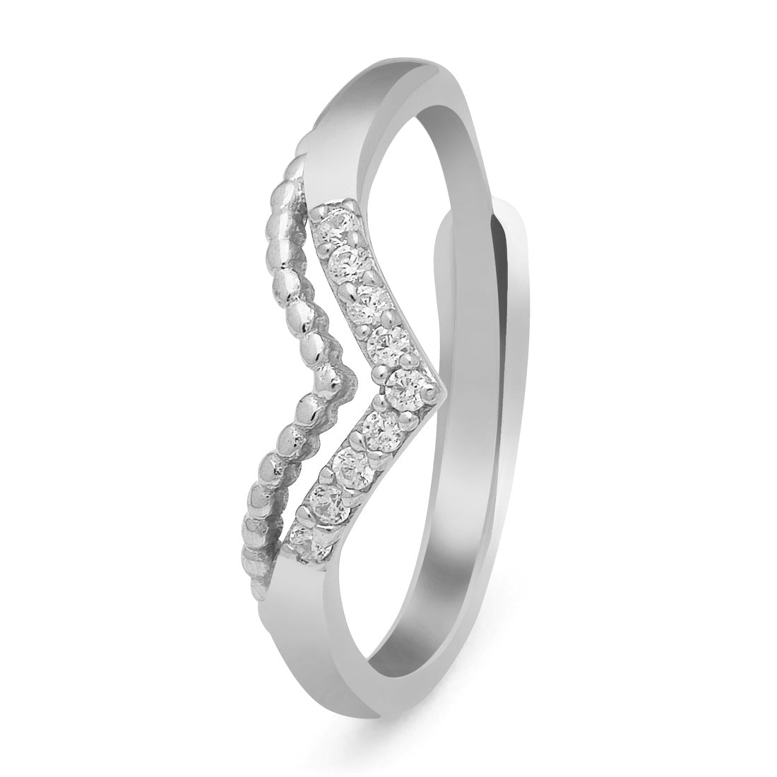Radiant Love Heart CZ Rhodium-Plated 925 Sterling Silver Ring (Adjustable)