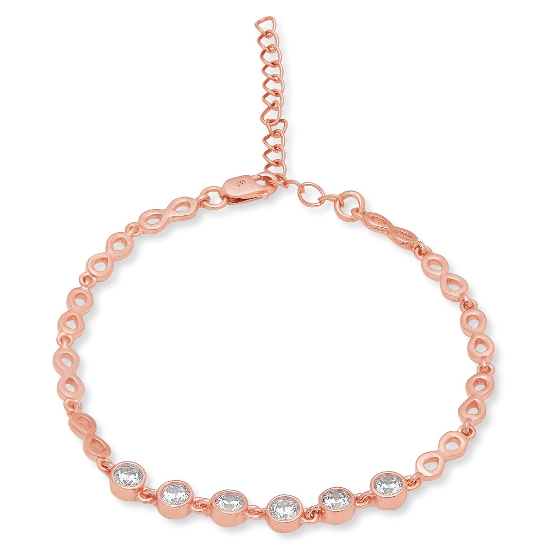 Infinity CZ Rose Gold Plated 925 Sterling Silver Link Bracelet
