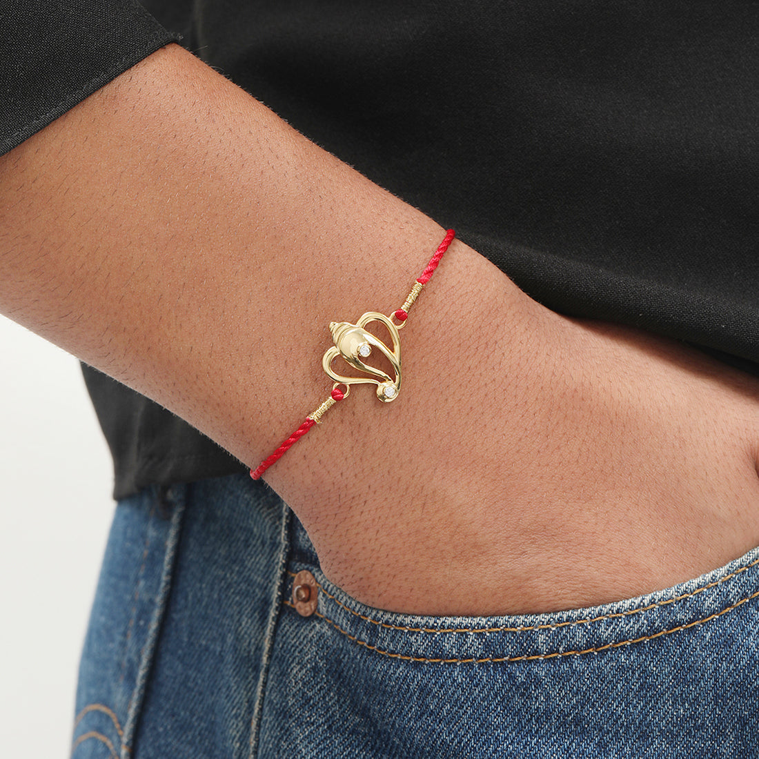 Sacred Ganesh Ji With Cubic Zirconia Gold-Plated Sterling Silver Thread Rakhi