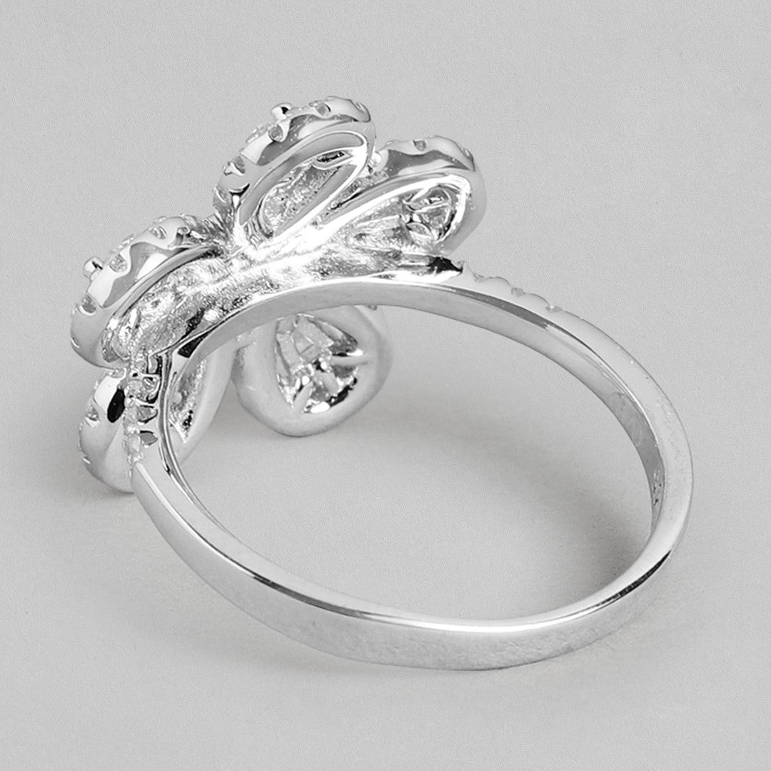 Floral Radiance: Rhodium Plated 925 Sterling Silver Ring for Her