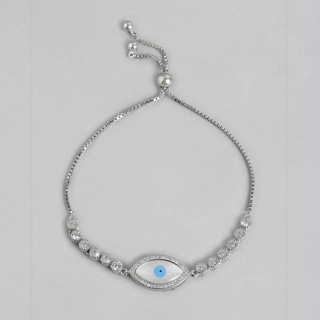 Evil Eye Solitaire Rhodium Plated 925 Sterling Silver Bracelet