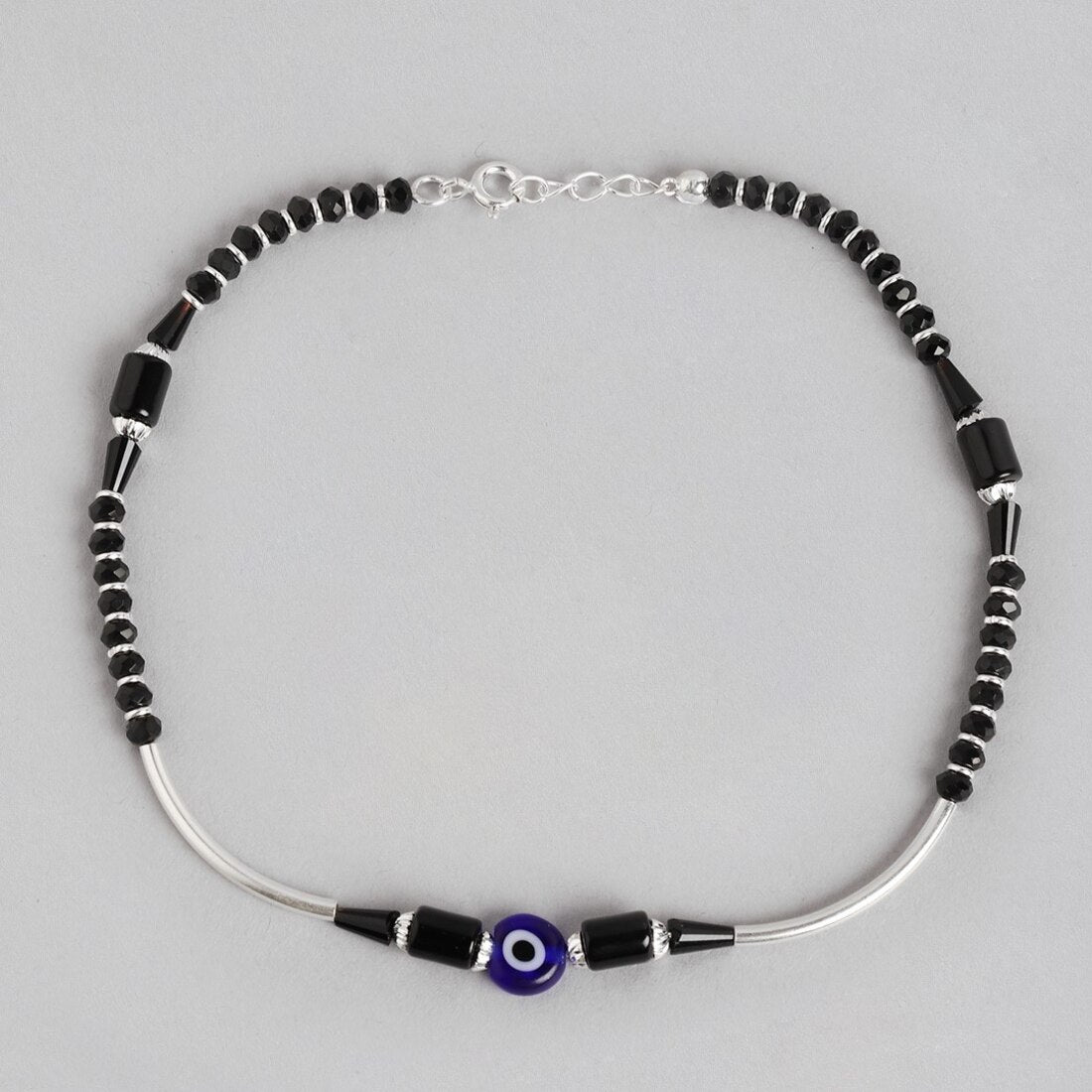 Mystic Charms 925 Sterling Silver Rhodium-Plated Evil Eye Anklet