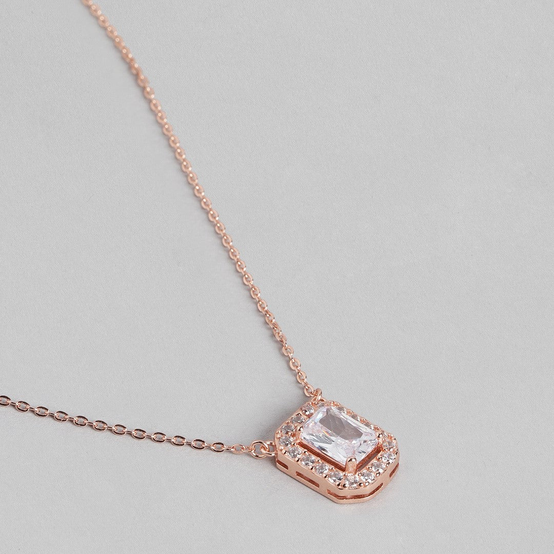 Radiant Geometry Rose Gold-Plated 925 Sterling Silver Rectangle Necklace Chain