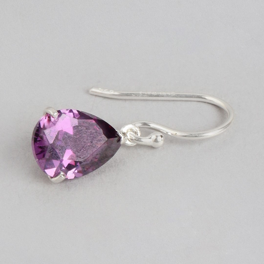 Violet Solitaire Dangling 925 Sterling Silver Earrings