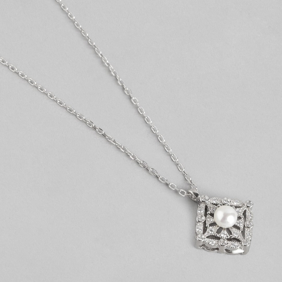 Square Elegance CZ Harmony Rhodium-Plated 925 Sterling Silver Necklace