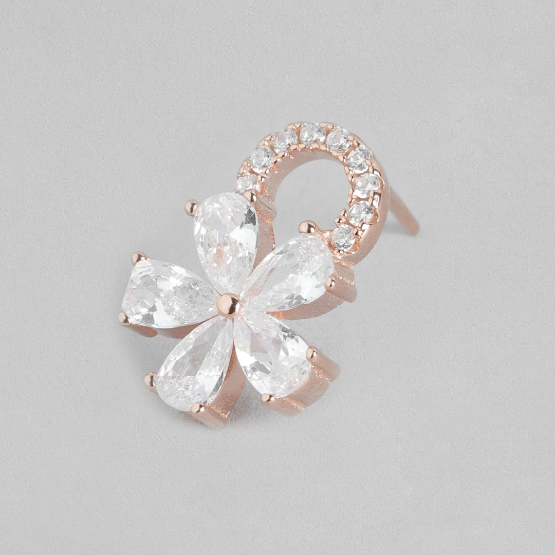 Flower Fantasy Rose Gold-Plated Cubic Zirconia 925 Sterling Silver Earrings
