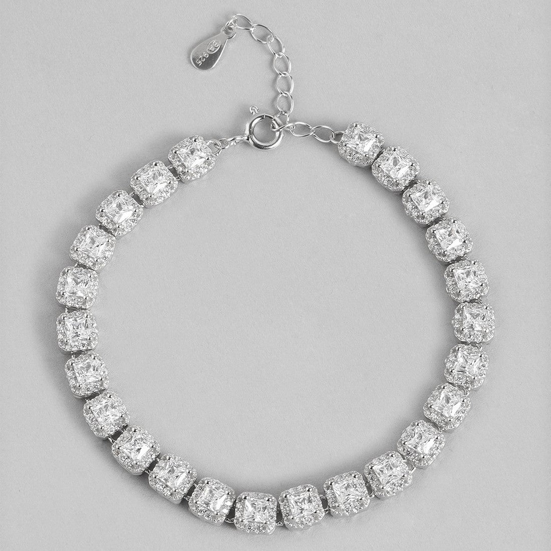 Designer CZ Rhodium Plated 925 Sterling Silver Bracelet