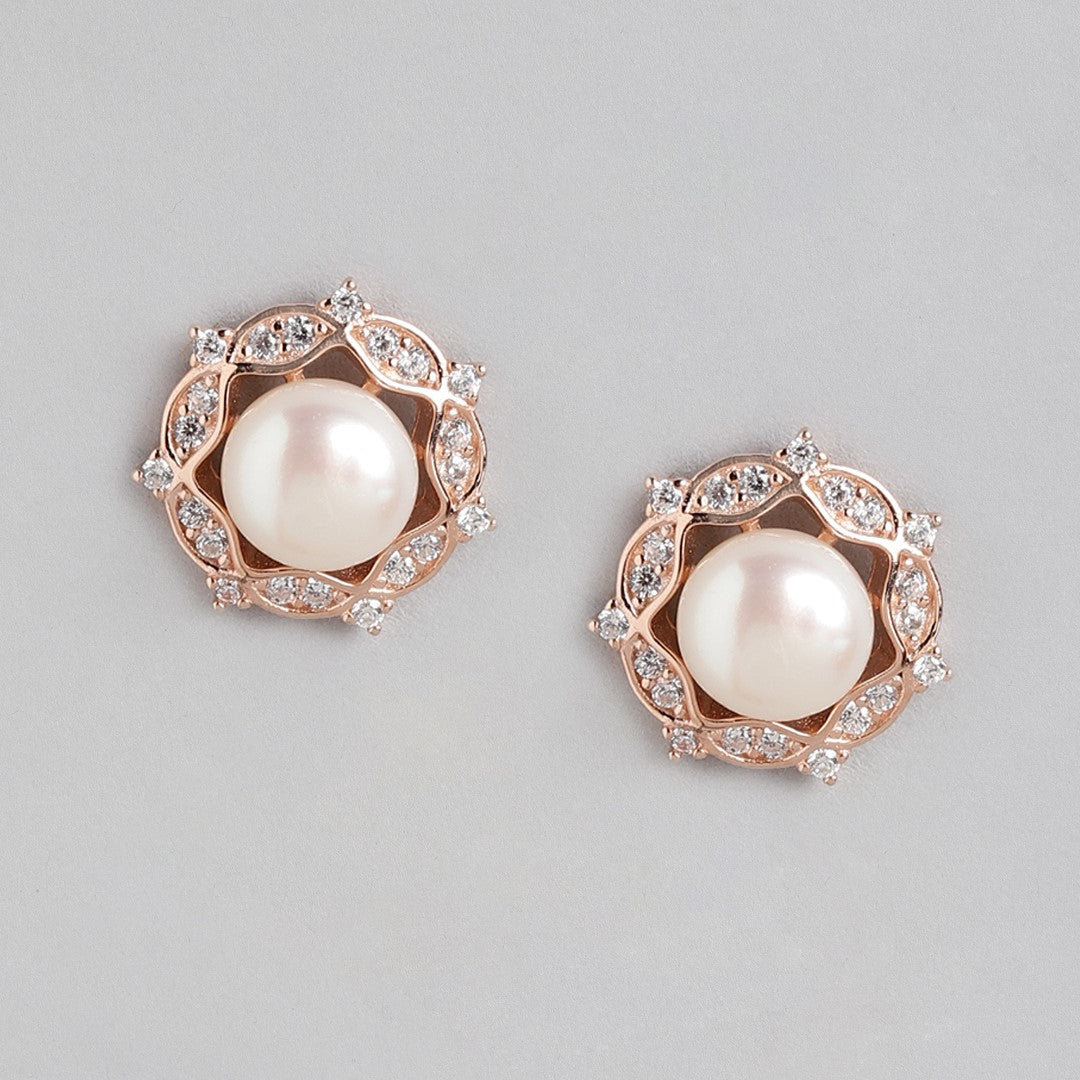 Pearly Glow Rose Gold-Plated CZ & Pearl 925 Sterling Silver Set