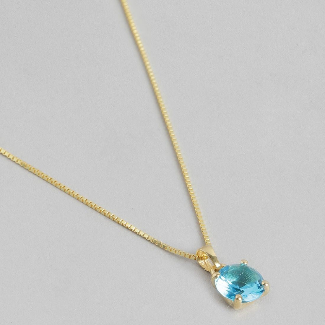 Blue Solitaire Gold Plated Box chain Pendant