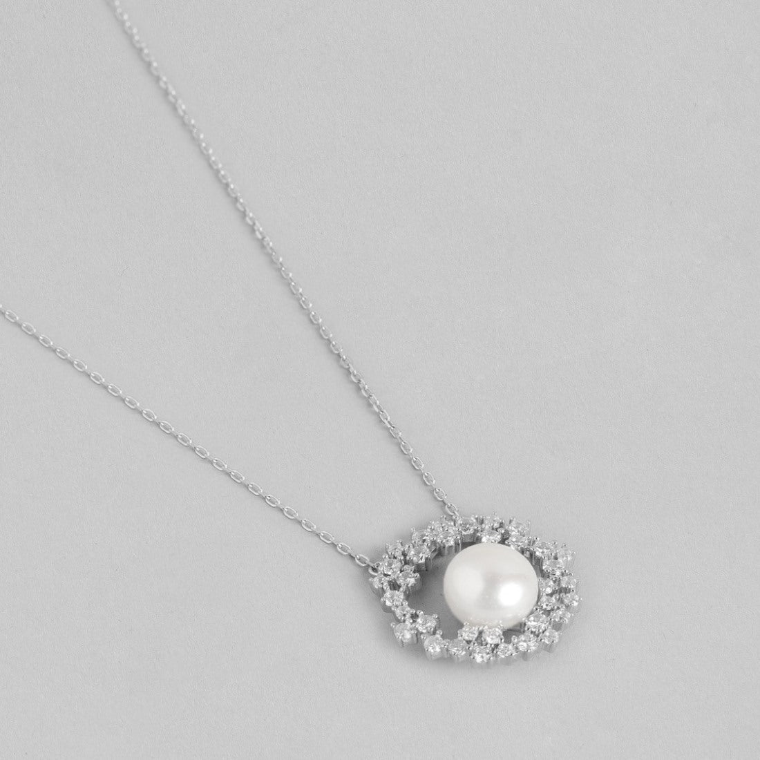 Pearl Petal Radiance Rhodium-Plated 925 Sterling Silver Necklace