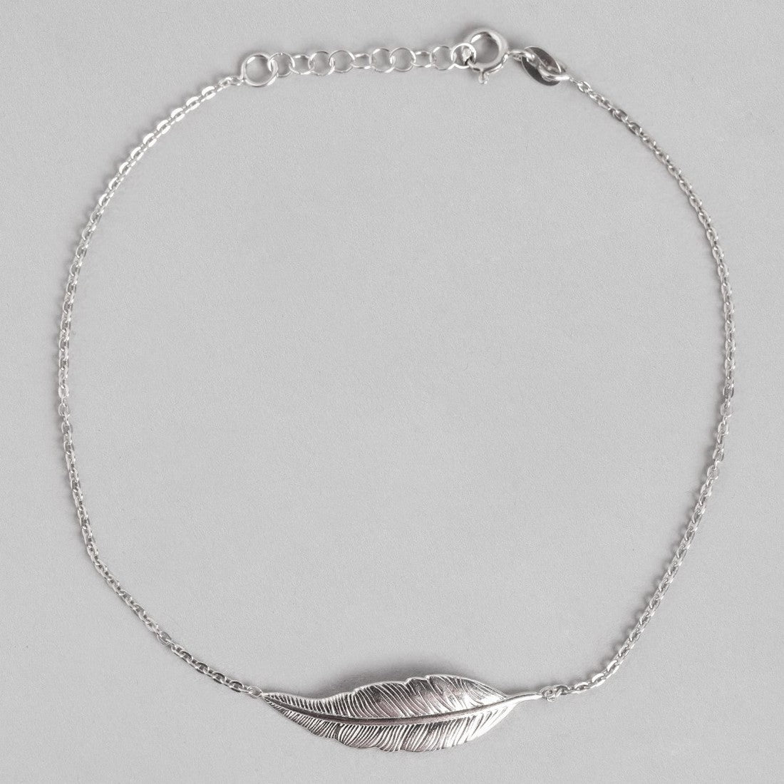 Leafy Rhodium Plated 925 Sterling Silver Link Chained Anklet