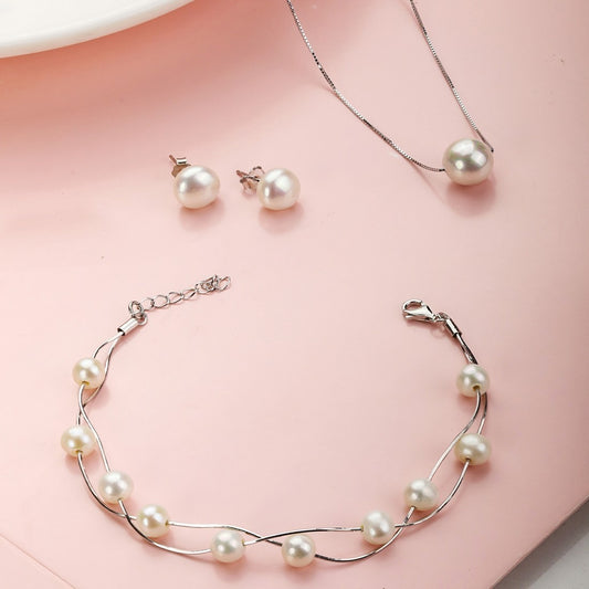 Classic 925 Silver Freshwater Pearl Trio