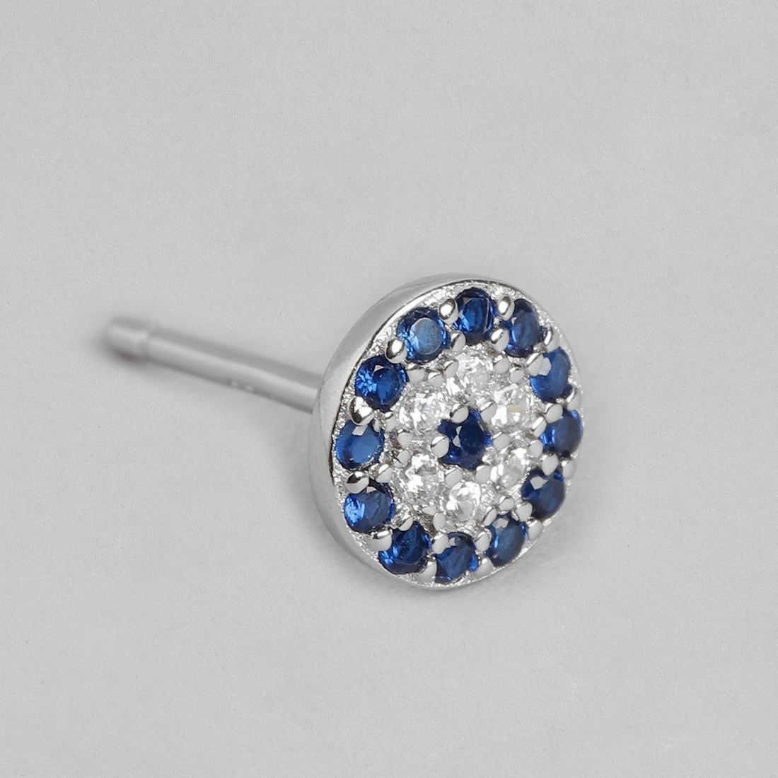 Blue-CZ Studded Rhodium Plated 925 Sterling Silver Earrings