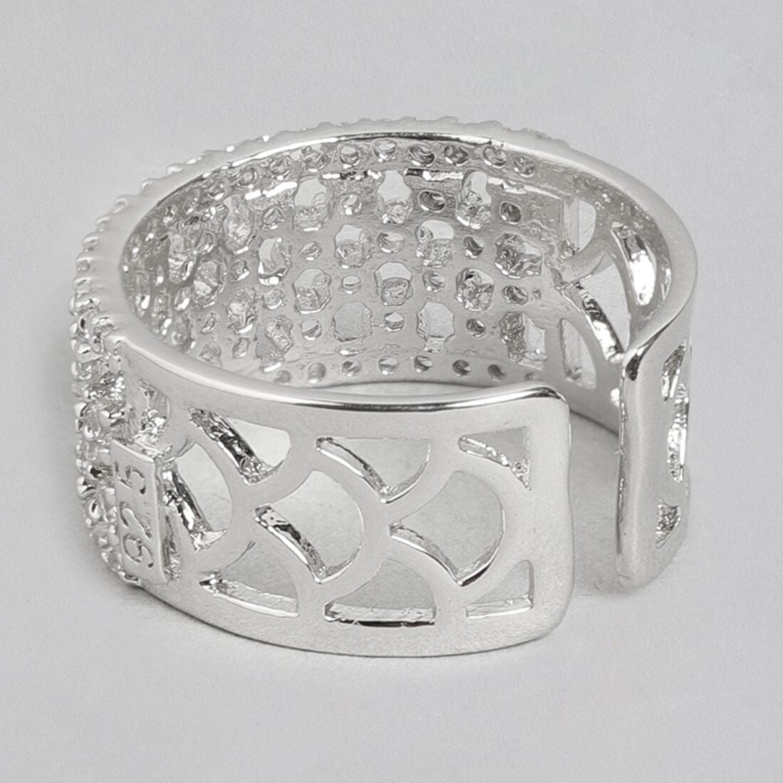 Enigmatic Elegance Rhodium-Plated 925 Sterling Silver Abstract Ring (Adjustable)