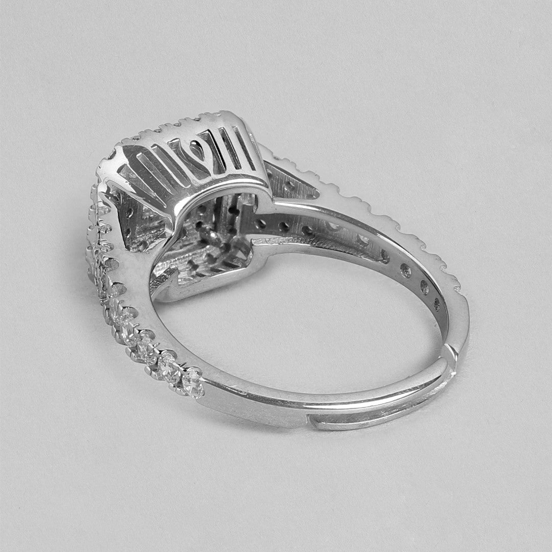 Mirror of Beauty: Rhodium-Plated 925 Sterling Silver CZ Ring for Her