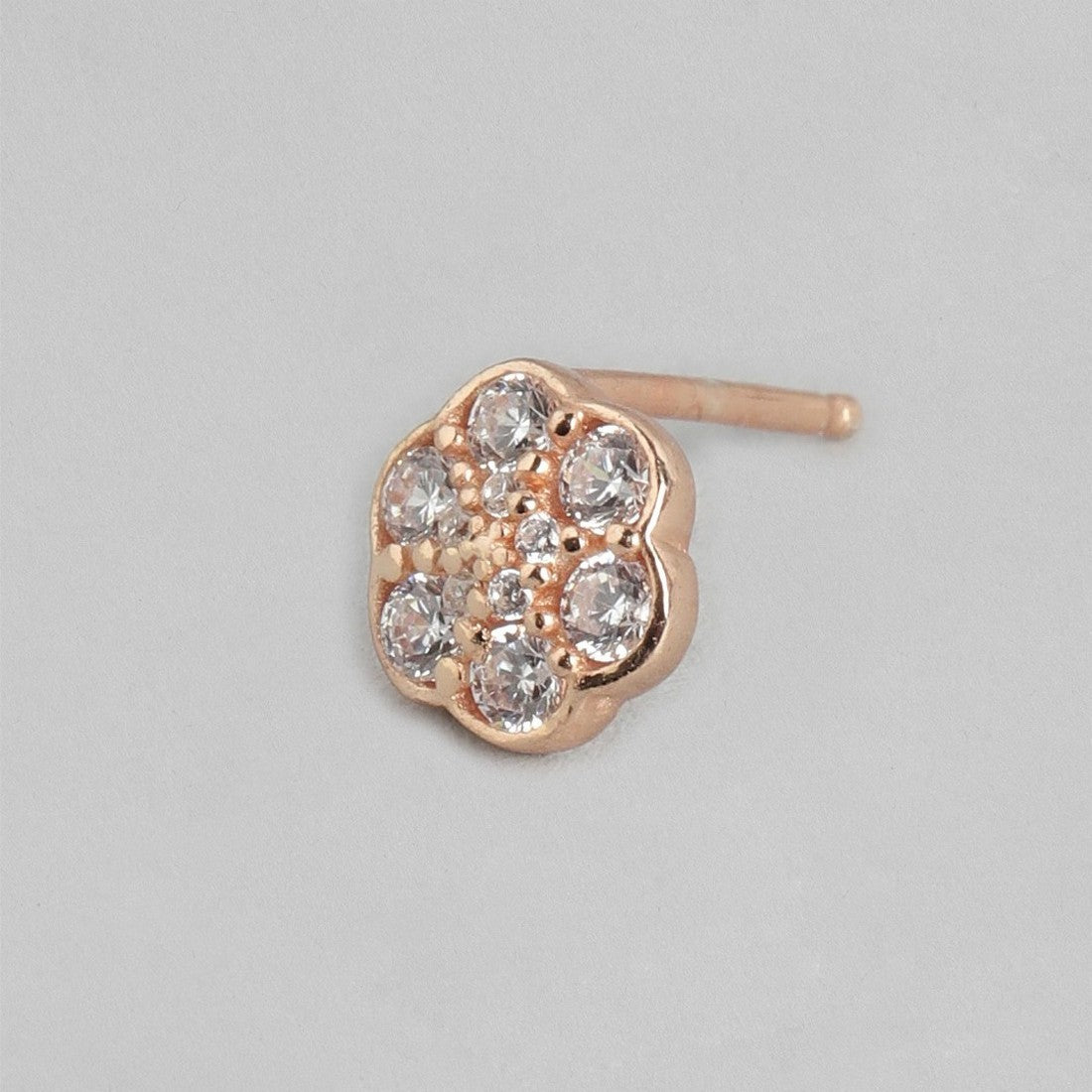 Floral CZ Rose Gold Plated 925 Sterling Silver Stud Earrings