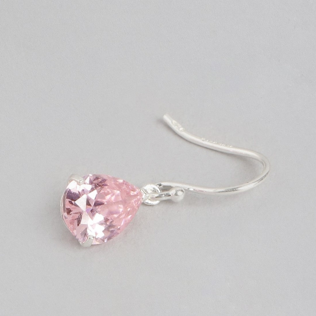 Tear Drop Pink CZ Rhodium Plated 925 Sterling Silver Earring