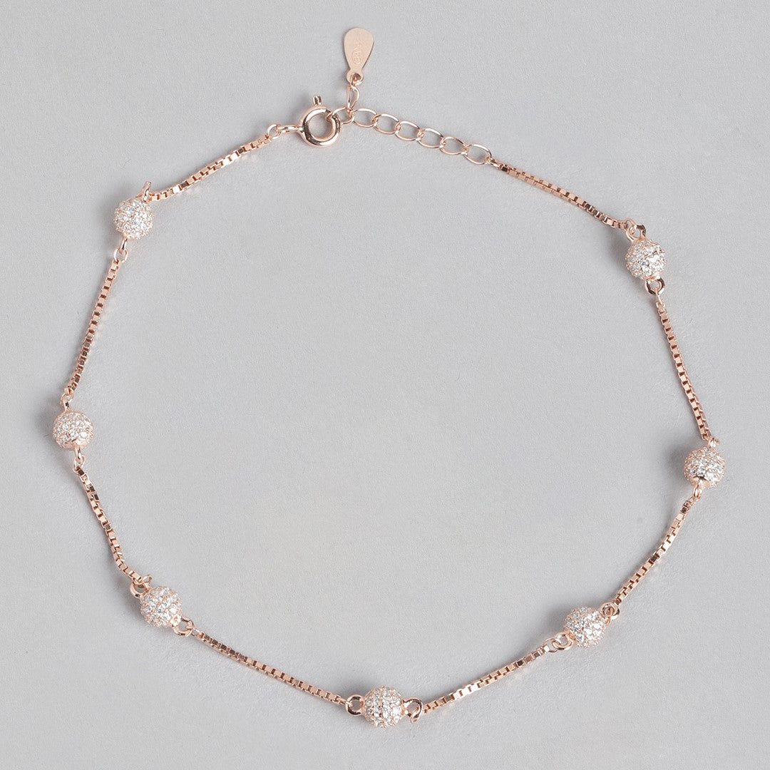 Radiant Beads Rose Gold-Plated CZ 925 Sterling Silver Anklet