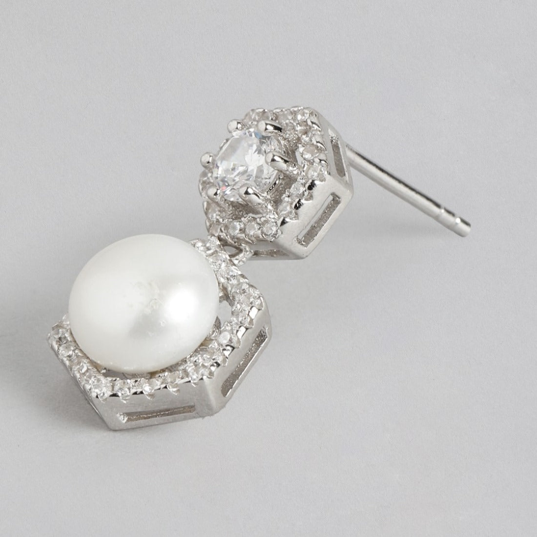 Pearl Elegance Radiance Rhodium-Plated 925 Sterling Silver Earrings