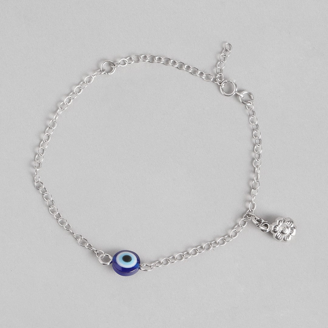Floral Charm Evil Eye 925 Silver Bracelet