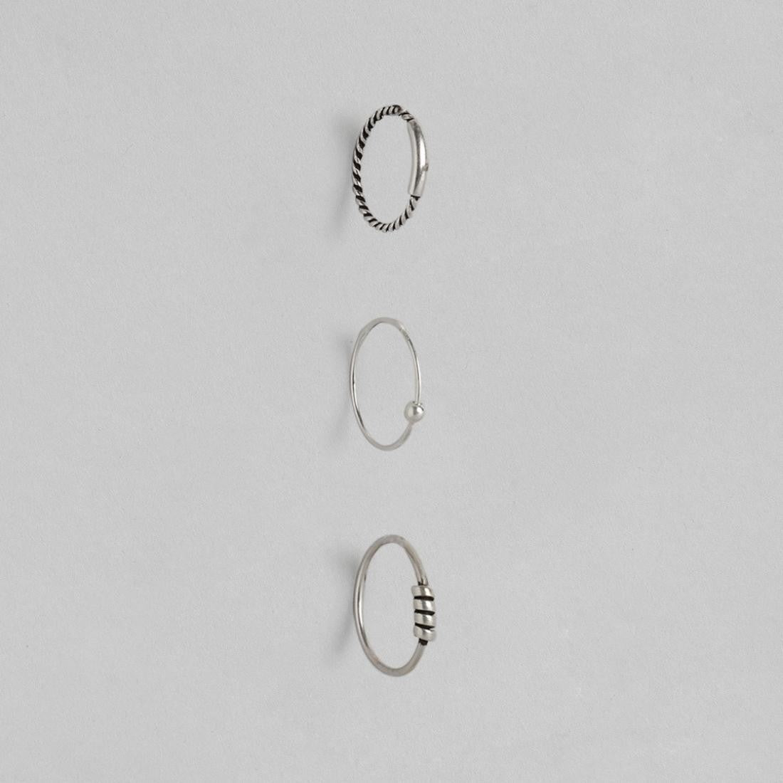 Oxidized Simple 925 Silver Nose Ring Set