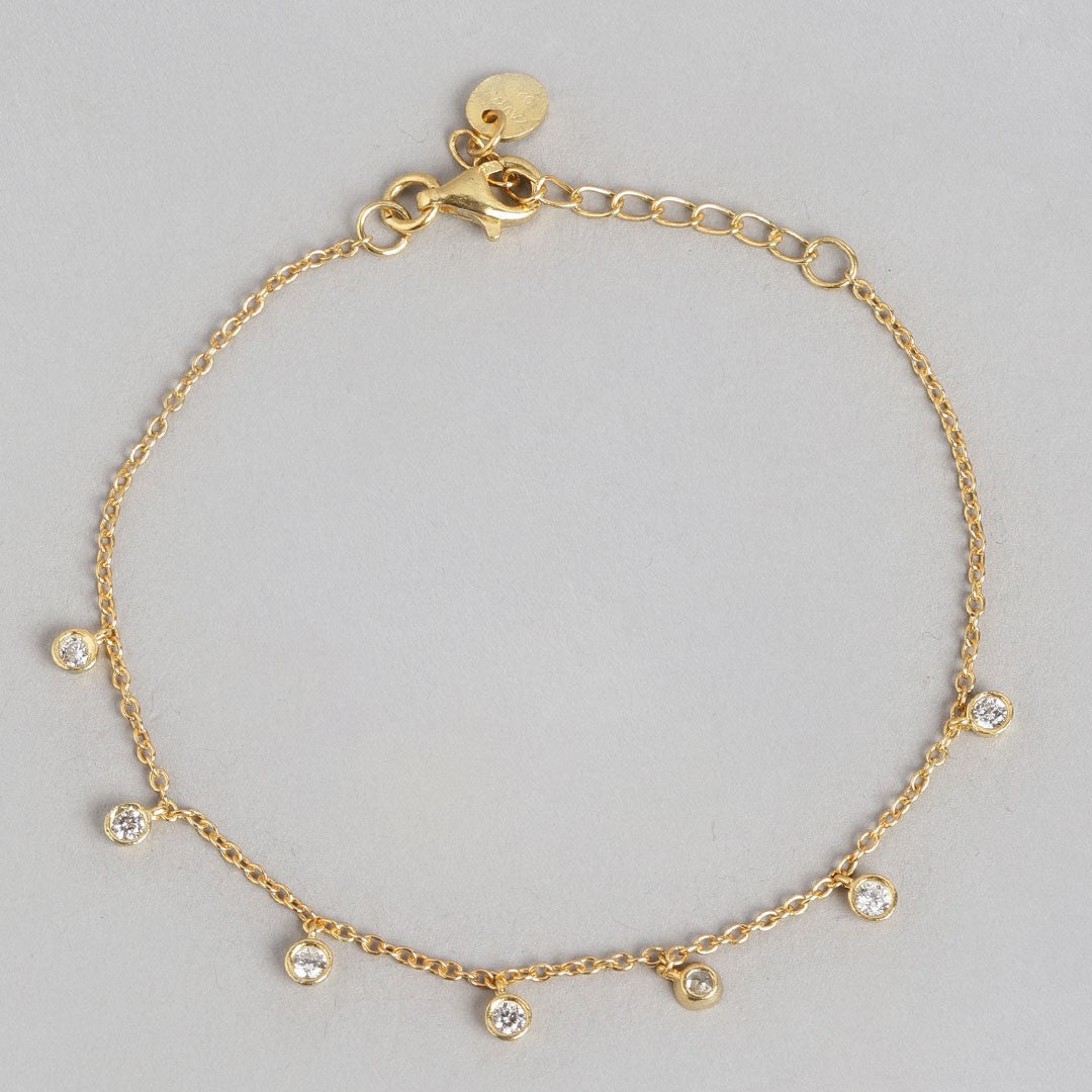 Golden Charmed Elegance CZ 925 Sterling Silver Charm Bracelet