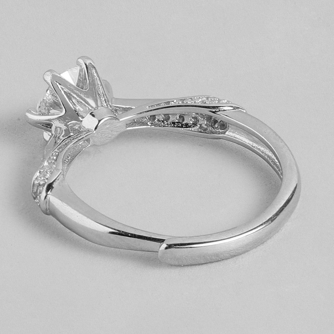 Twinkling Union Rhodium-Plated 925 Sterling Silver Couple Ring (Adjustable)