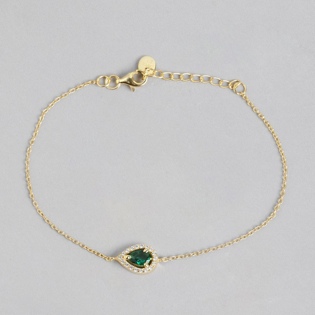 Gilded Emerald Gleam 925 Sterling Silver Gold-Plated Bracelet