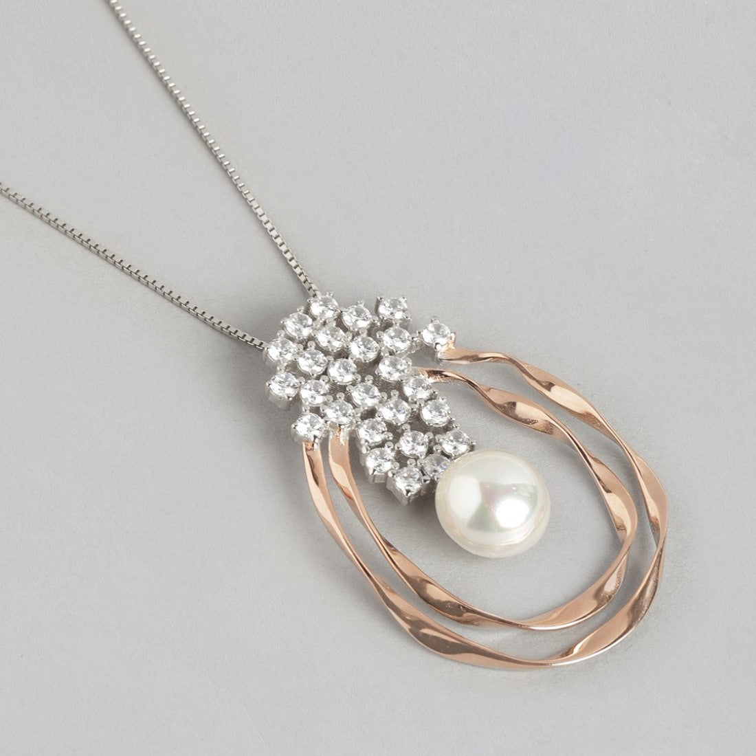 Dual Tone Pearl Abstract Radiance 925 Sterling Silver Pendant with Chain