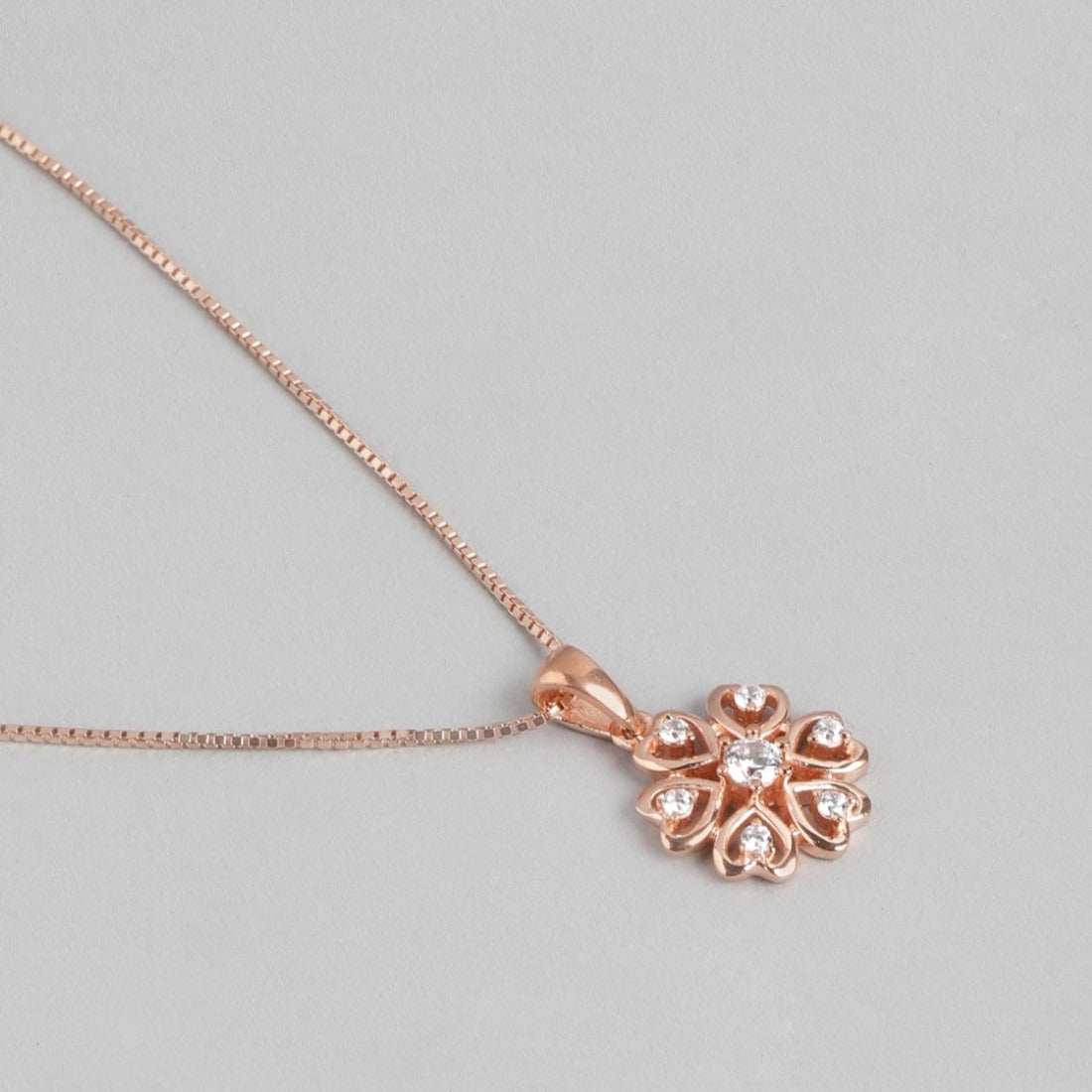 Floral Radiance Rose Gold-Plated CZ 925 Sterling Silver Pendant