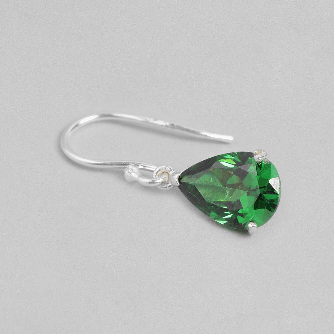 Emerald Elegance Rhodium-Plated Tear Drop CZ 925 Sterling Silver Earrings