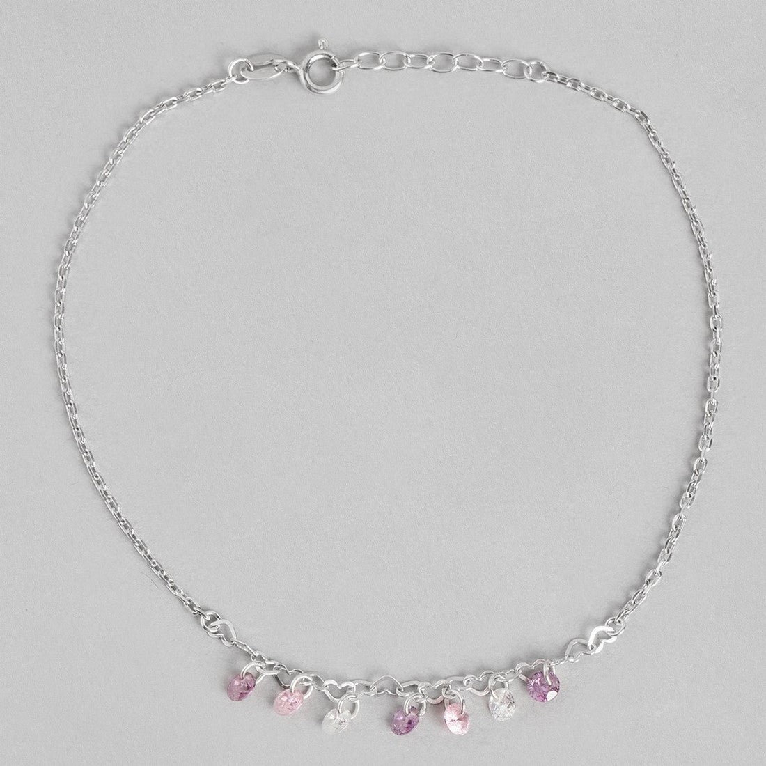 Multi-Color Charm Rhodium Plated 925 Sterling Silver Chained Anklet