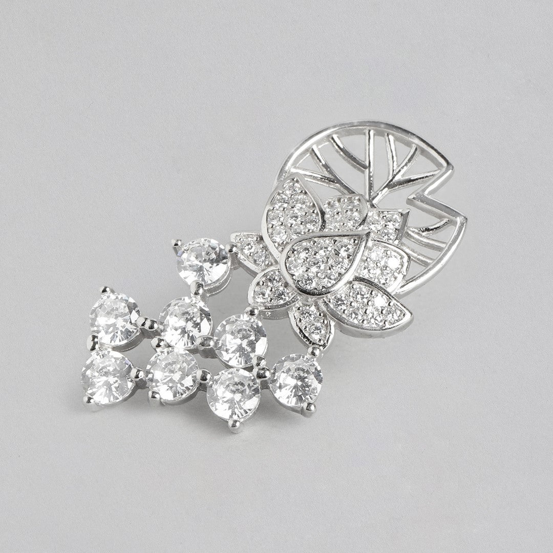 Blossom Brilliance Floral-CZ Rhodium-Plated 925 Sterling Silver Earrings